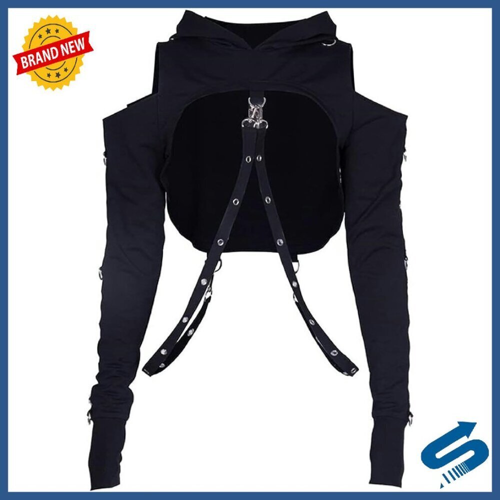 Goth Crop Top Hoodie Polyester Long Sleeve Emo Aesthetic Tops